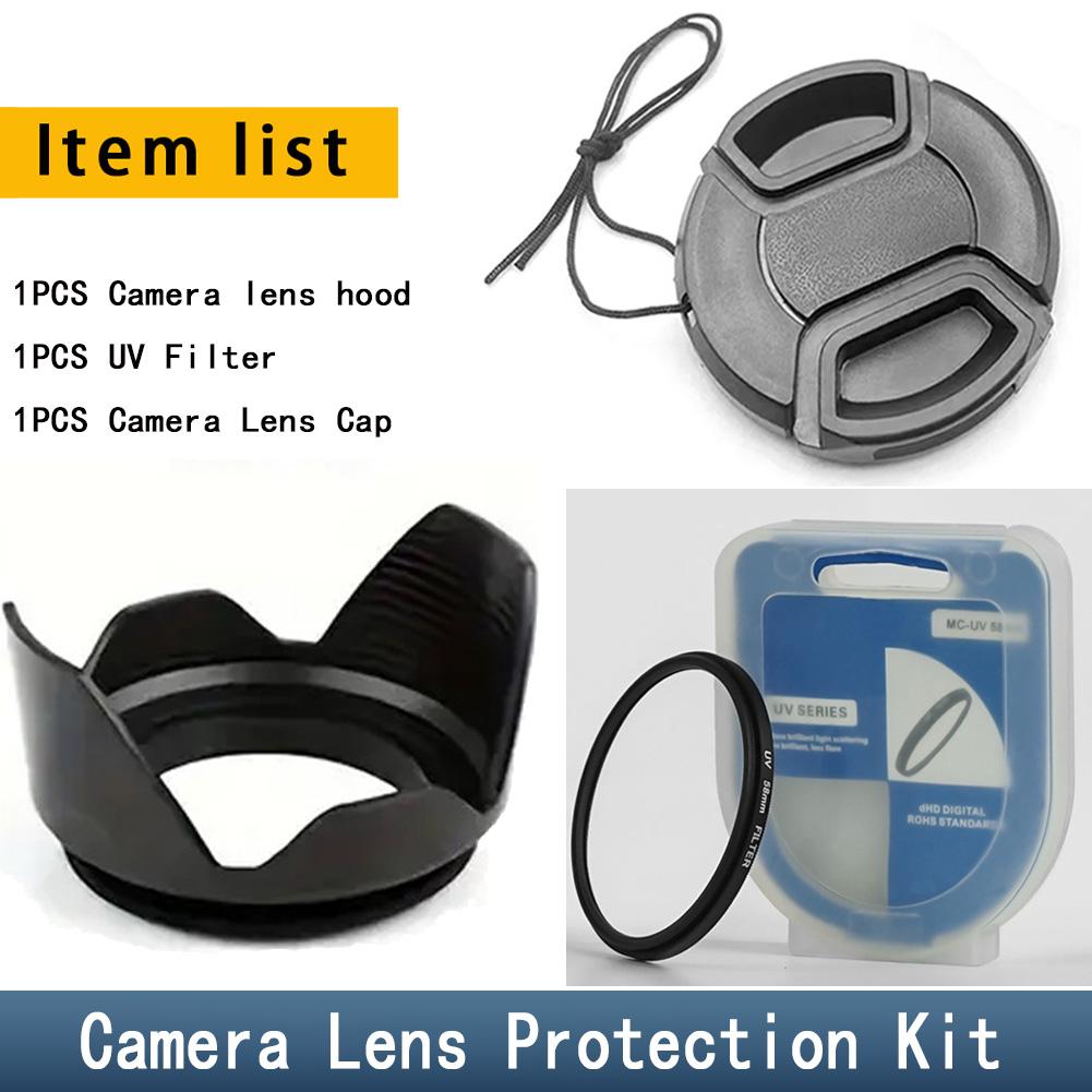 

MYOBO Camera HD UV Filter + Len Hood + Lens Cap - 49 52 58 55 62 67 72 77 82 mm for DSLR SLR Camera Universal Lente Protector Ki 49mm