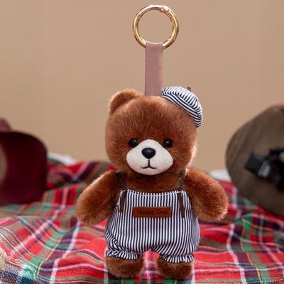 Maler Bär Plüsch Schlüsselanhänger Retro & Baskenmütze Gestreifte Latzhosen Design Weiche PP Baumwolle Stoffpuppe