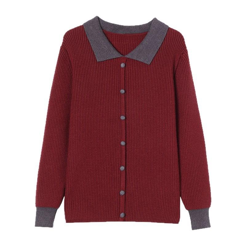 Contrast color doll collar thickened outer sweater women's autumn and winter new fashion casual loose bottoming knitted sweater