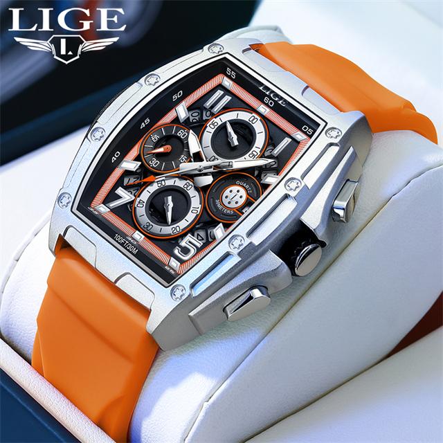 LIGE Mens Watches Sports Silicone Watch Men Luminous Chronograph Waterproof Watch for Men Male Clock Relogios Masculino+Box