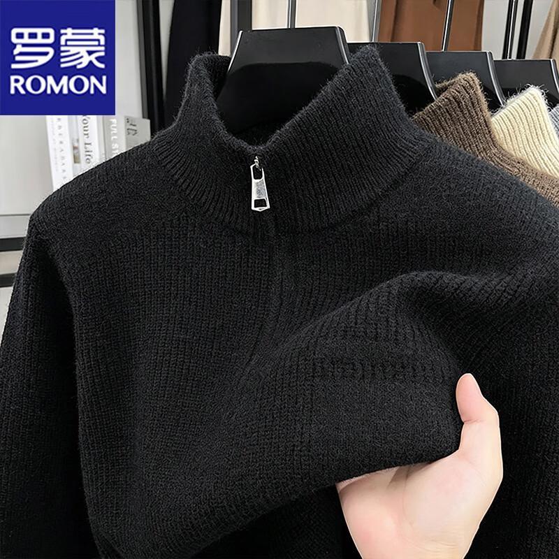 ROMON Men's Half-Zip Stand Collar Knit Sweater