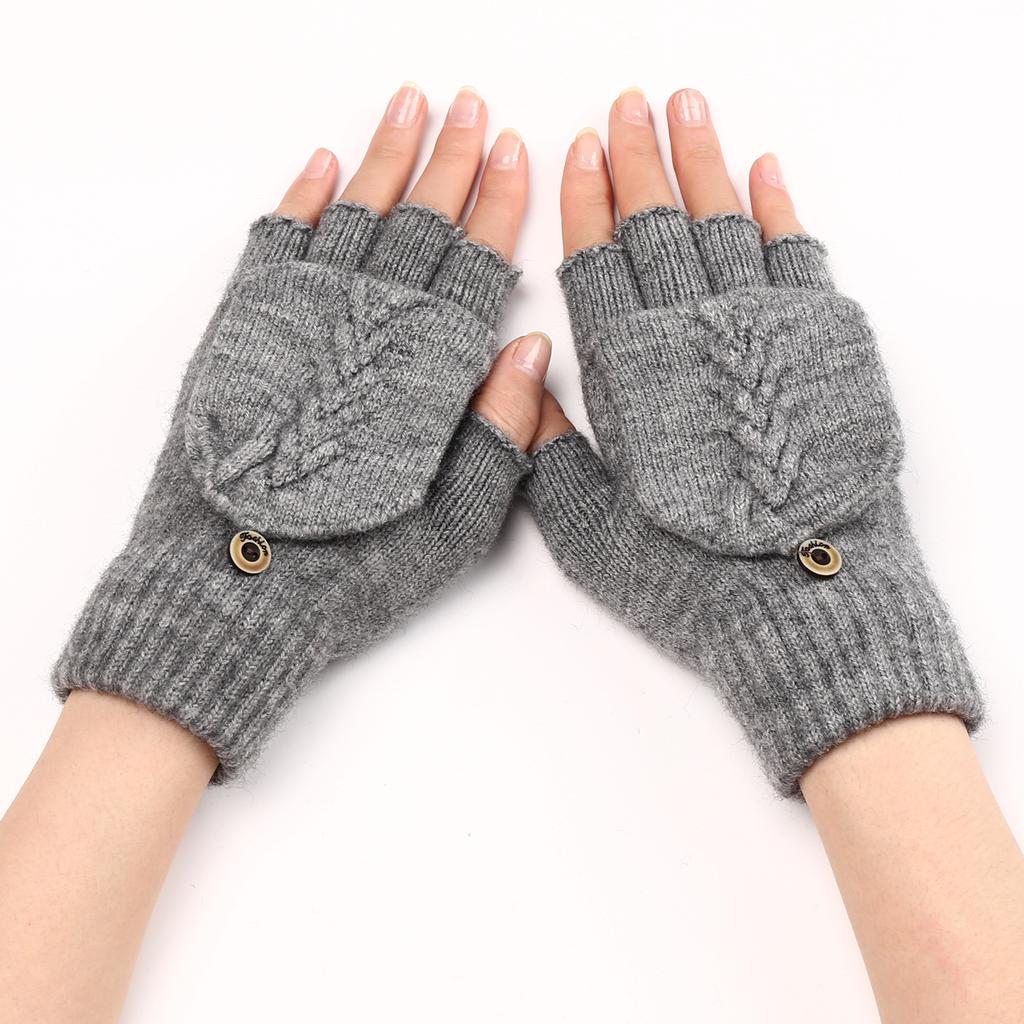 Nuevos Guantes Cálidos de Lana de Medio Dedo con Tapa Abatible Bordados para Hombre y Mujer Otoño e Invierno para Escribir Cubrebrazos Tejidos sin Dedos