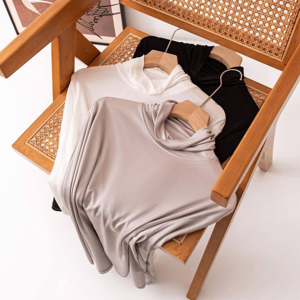 spring new slim-fit inner silk base simple solid color turtleneck t-shirt fashionable casual versatile top