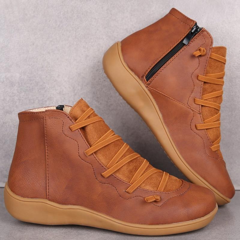 Women Pu Leather Ankle Boots Women Autumn Winter Cross Strappy Vintage Women Punk Boots Flat Ladies Shoes Woman Botas Mujer