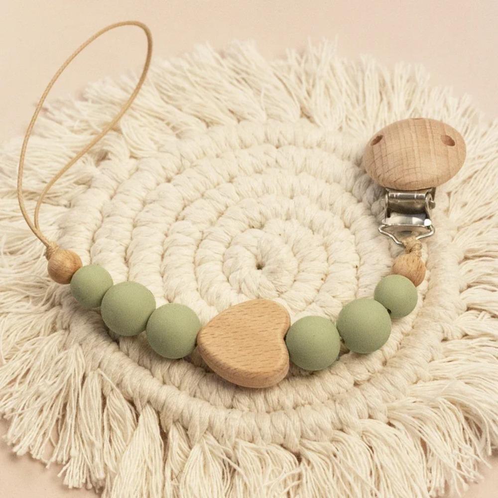High Quality Silicone Baby Pacifier Clips Anti-drop Wooden Soother Clip Chain Gift Lightweight Teether Teething Toy Newborn
