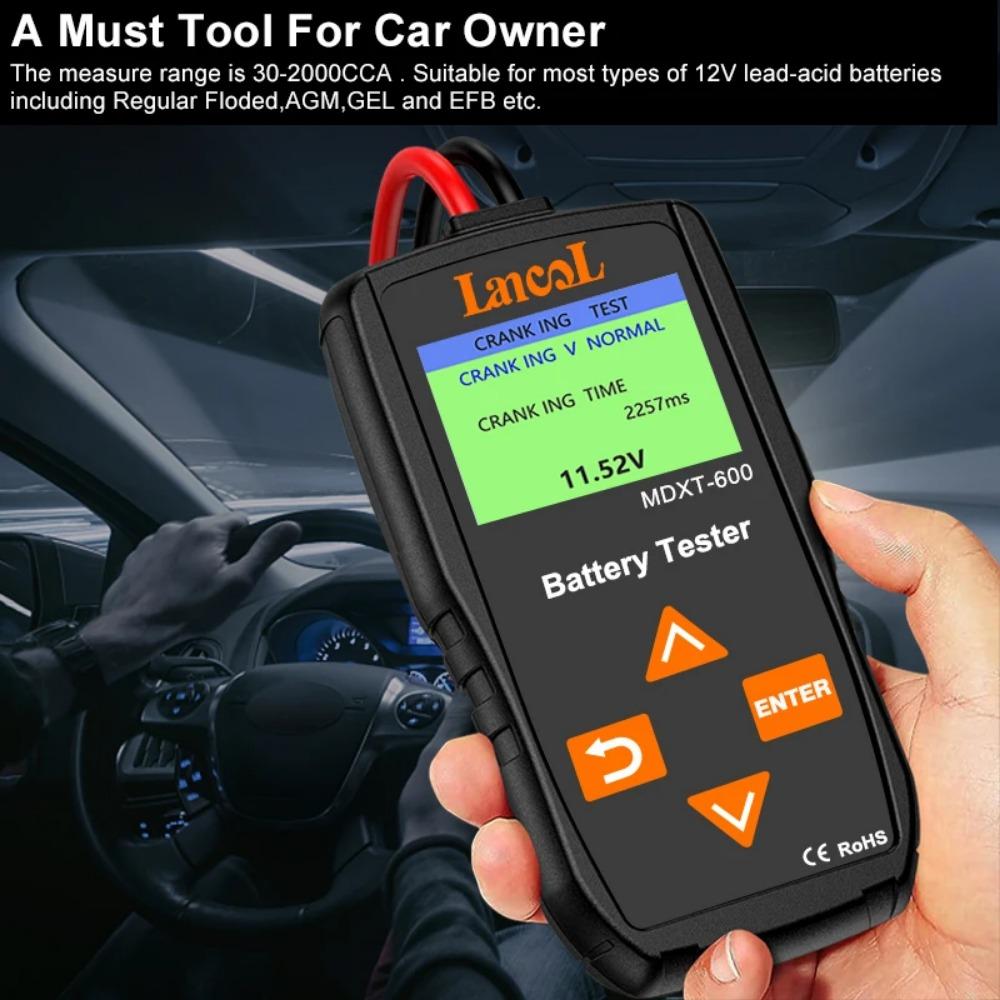 Lancol MDXT600 Car Battery Tester 12V Load Testers with Colorful LCD Screen 40-2000 CCA  Alternator Charging & Cranking System