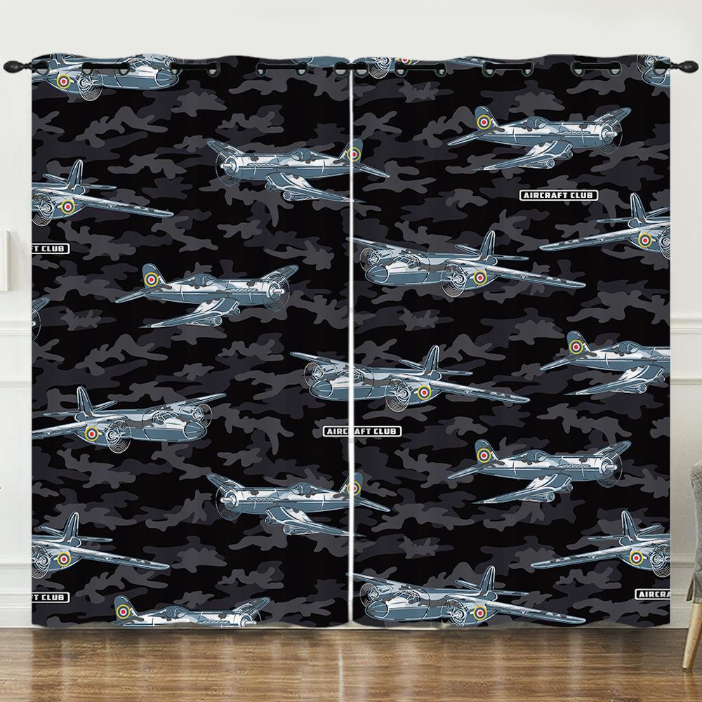 Curtain Cartoon Airplane 3D Digital Printing Blackout Curtain Punching 2pcs*97cm*114cm*2