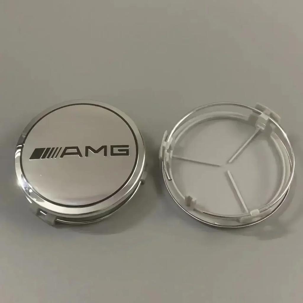 2025 Hot For Mercedes Benz Mercedes Benz 75mm Black and Silver AMG Hubcap Center Cap Upgrade Wheel Hub Cover
