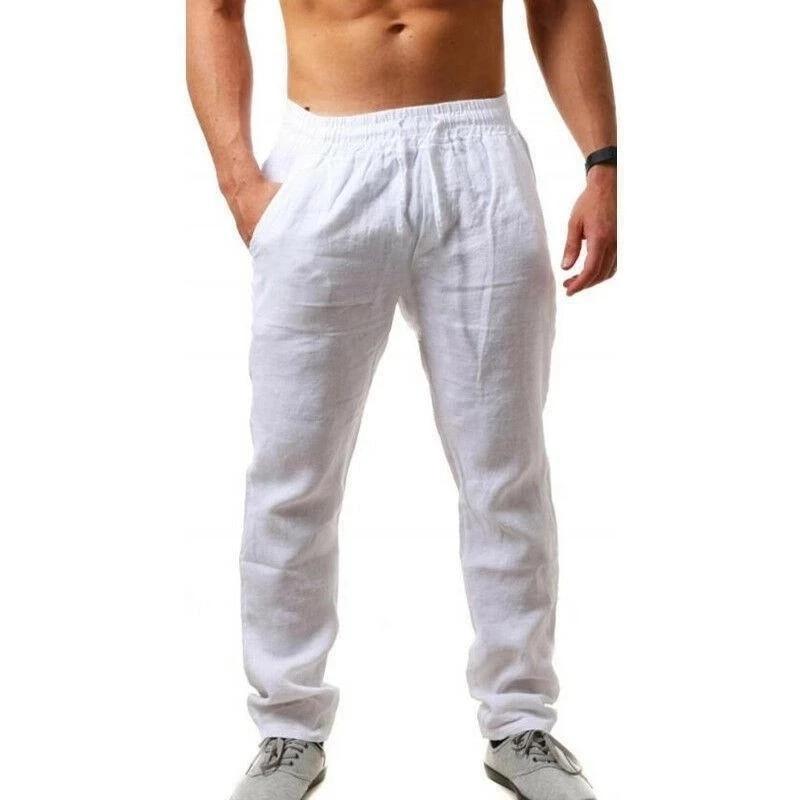 Calças Casuais Masculinas de Algodão e Linho com Cordão na Cintura - Streetwear Leve e Respirável para o Outono