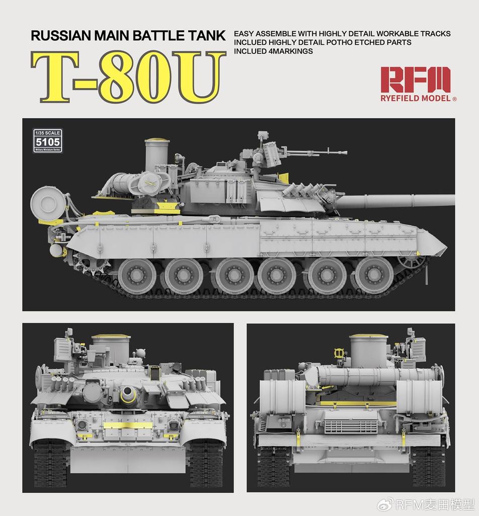 Ryefield Models Scale Russian Main Battle Tank Plastic Model RFM5105 1/35 T-80U