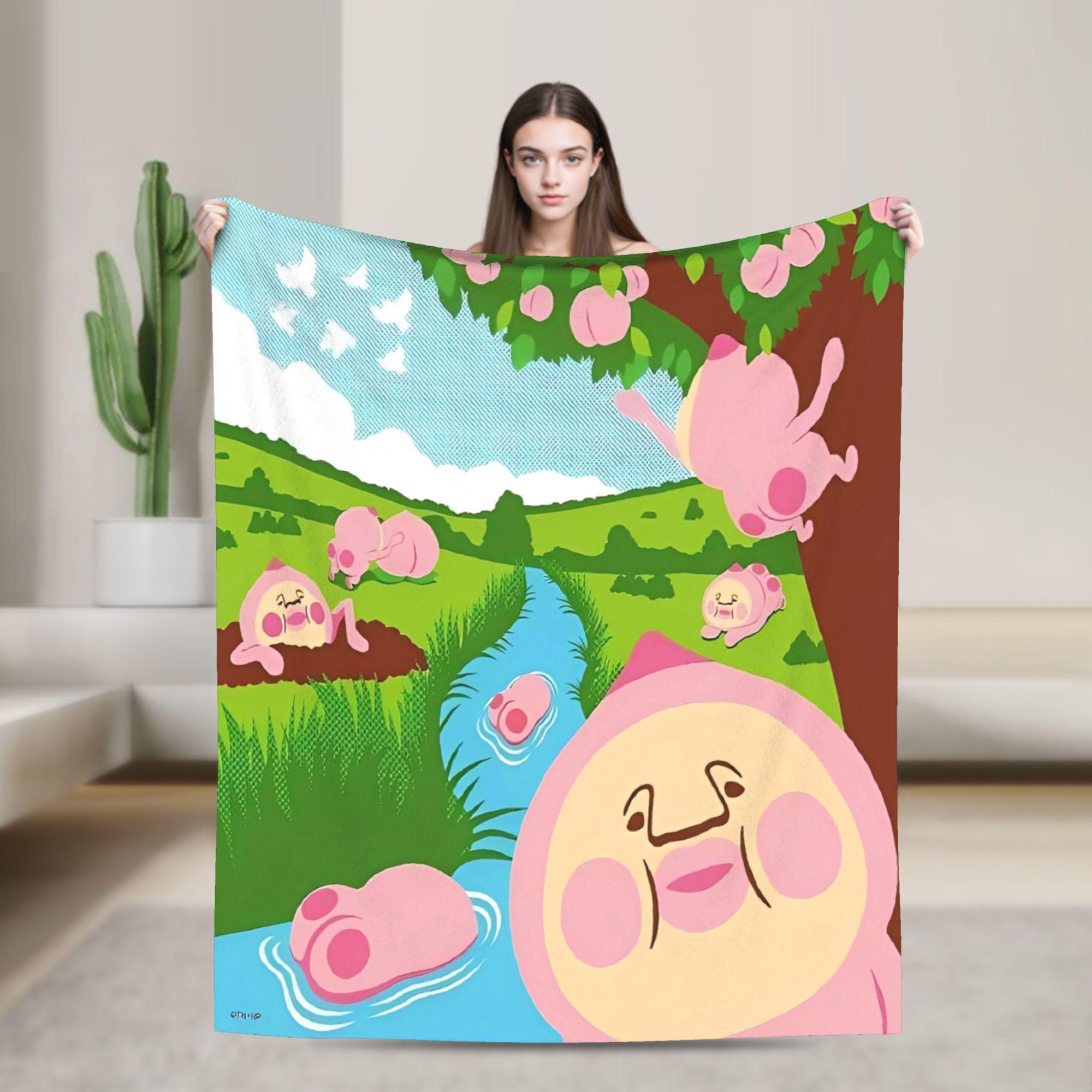 

K-Kobito Zukan Peach Plush Blanket Girls Boys Flannel Throw Blanket For Living Room Warm Quality Bedspread Birthday Present 30x40in