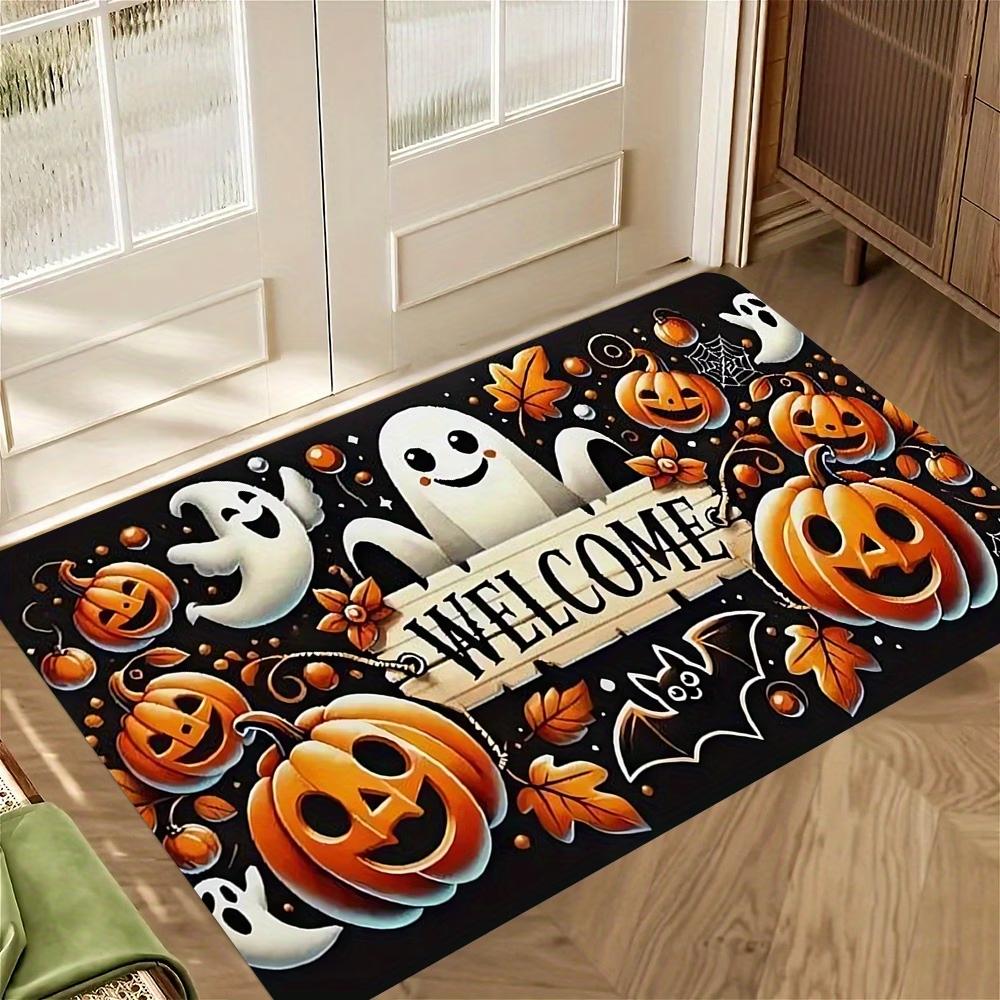 Halloween Pumpkin Doormat Black Cat Bat Welcome Rug Plaid Botanical Entrance Carpet Apartment Foyer Balcony Sunroom Floor Mat