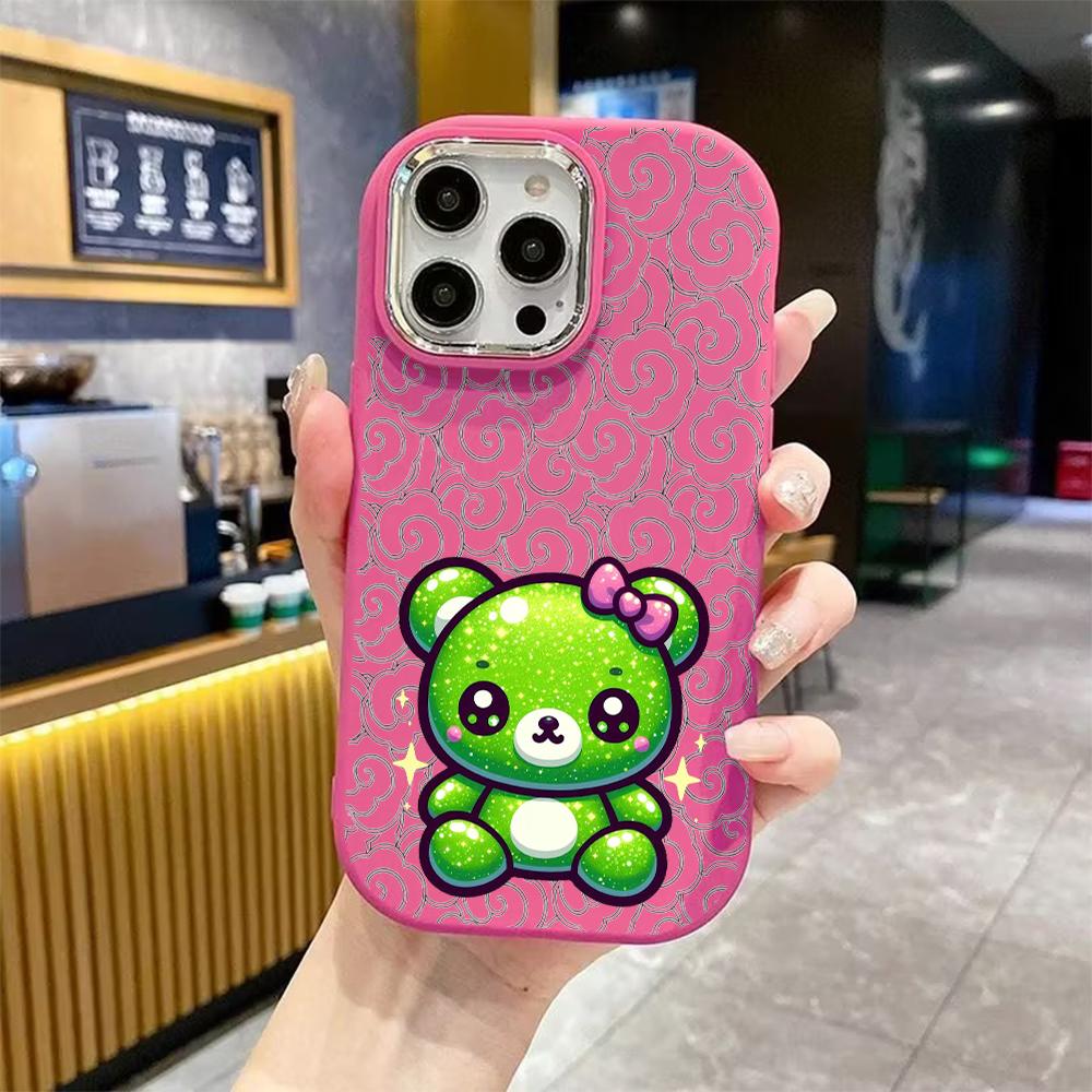 Phone Case: 2D Flat Design Suitable for iPhone 18 17 16 15 14 13 Pro Protective Case, Couple Style, Green Little Bear, Christmas and Halloween Gift