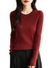 Women's Wool Striped Round Neck Knit Sweater - Loose, Simple Base Layer for a Chic Commute.