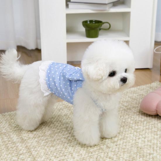 Niedliches Hundekleid mit Punktmuster, Spitzenrüschenbesatz, Prinzessinnenkleid mit großer Schleife, ärmelloses Sommer-Haustieroutfit mit D-Ring für kleine Hunde und Katzen