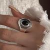 foxanry Black Agate Cuff Rings For Women Couples Vintage Personality Hip Hop Birthday Party Jewelry Accessories Gifts