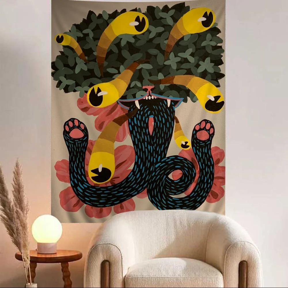 Creative Cat Cartoon Decorative Tapestry Home Wall Living Room Office Decorative Tapestry