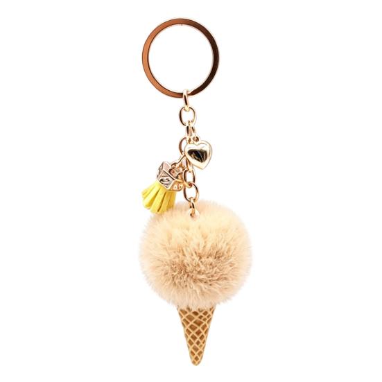 Ice Cream Pendant with Metal Ring Plush Keychain for Backpacks, Fluffy Cone Backpack Decoration Bag Charm, Decorative Women
