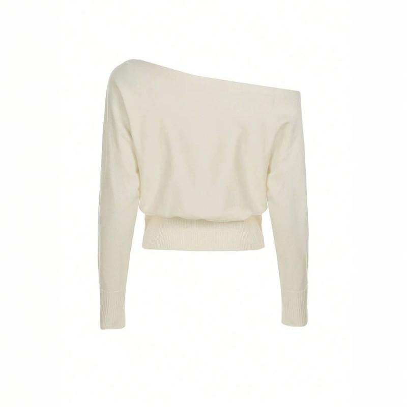 2026 Asymmetrical Off-Shoulder Sweater Women Casual Design Solid Color Long Sleeve