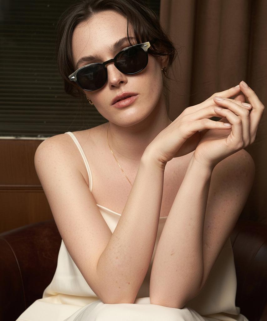 Lingkeonpeuleim Buffalo Horn Arnel Acetate Sunglasses Black