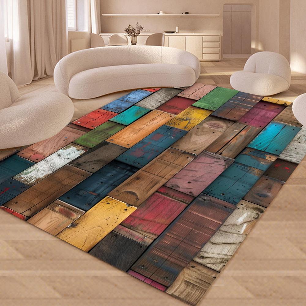 Bunter Teppich mit Holzmaserung, individueller Teppich für Schlafzimmer, Wohnzimmer, Sofa, Dekoration, Kinderspiel, große Deko-Bodenmatte