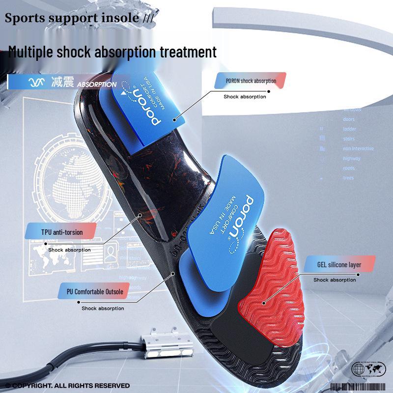 Poron Cushioning Anti-Torsion Arch Support Sports Insole - Unisex High-Elastic Shock & Sweat Absorption, Odor Resistant for Basketball & Running