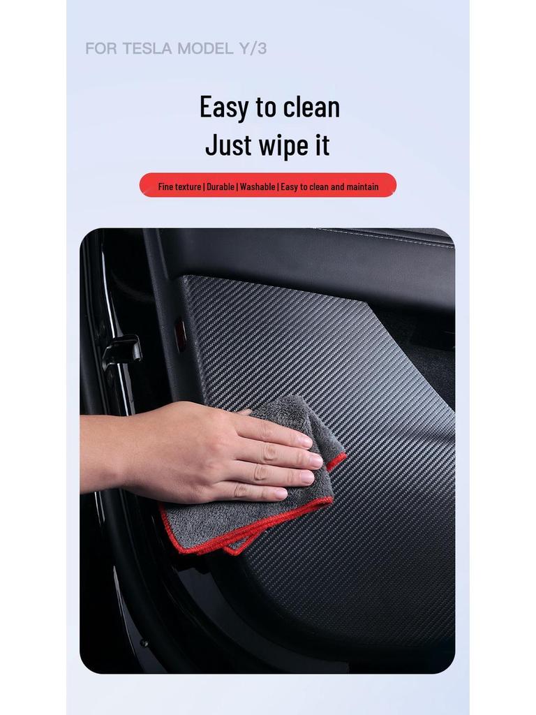 Tesla Model 3/Y Glove Box Kick Mat, Carbon Fiber Texture Door Protector, Interior Accessory.
