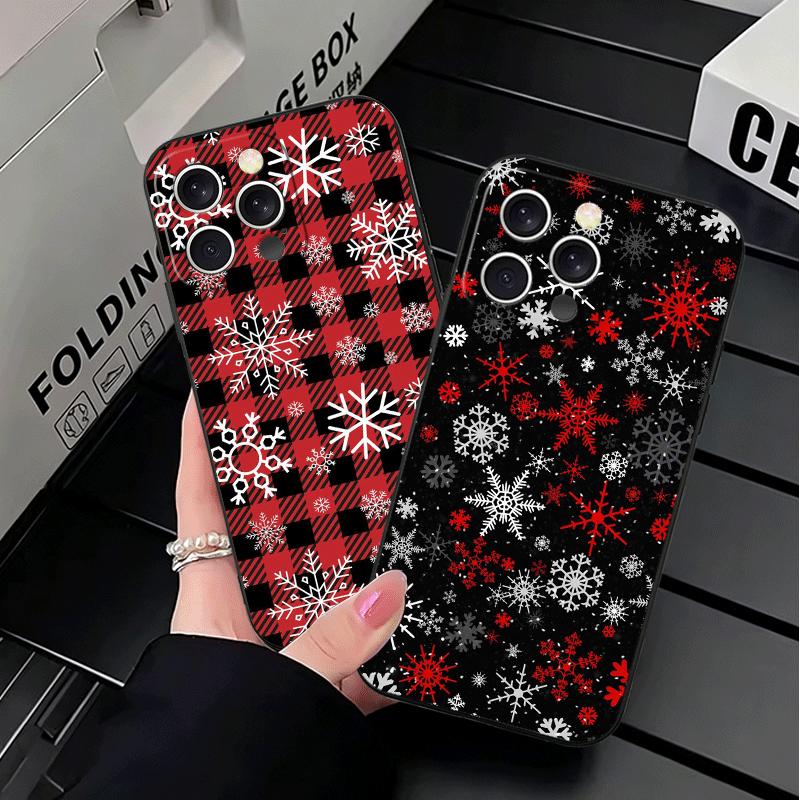 Snow Snowflake Winter Cold Soft Phone Case for iPhone 16 16E 17 Air 15 Pro Max 14 Plus 13 Mini 11 12 7 Black Cover Back Shell