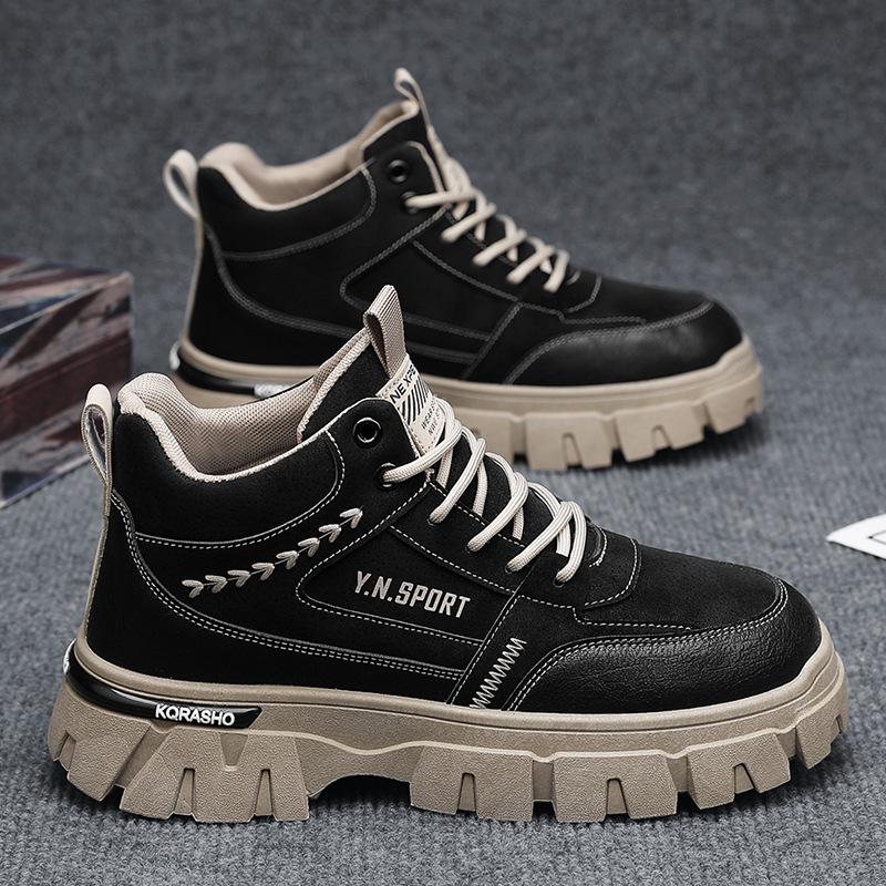 

High-top Men s Autumn Winter Thick-soled Leather Work Boots Outdoor Non-slip Hiking Shoes 39 чёрный