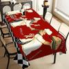 Retro Italiaanse Chef Tafellaken, Rode Achtergrond met Spaghetti & Wijn Print, Golvende Rand, Vlekbestendig, voor Keuken & Eetkamer