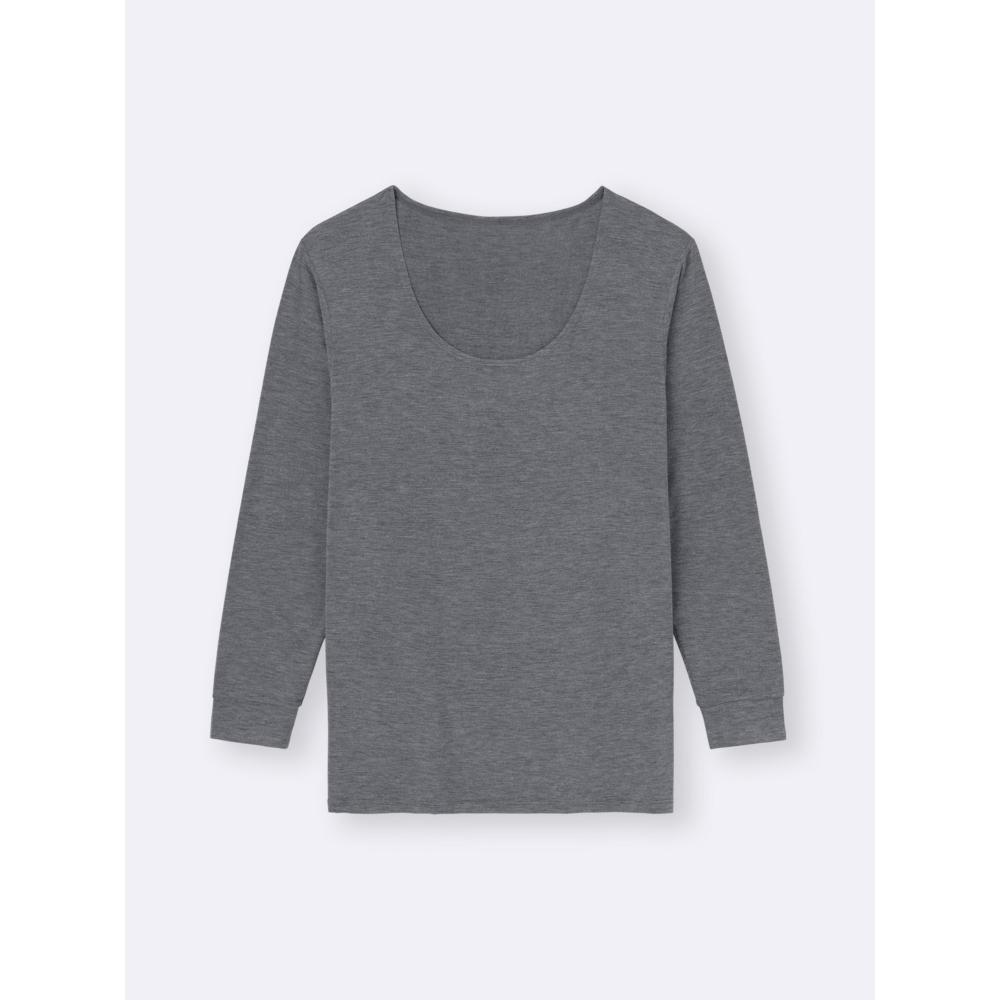 Gu By Uniqlo Style Heated Wide Neck Tee  9 Minute Sleeve  +e
