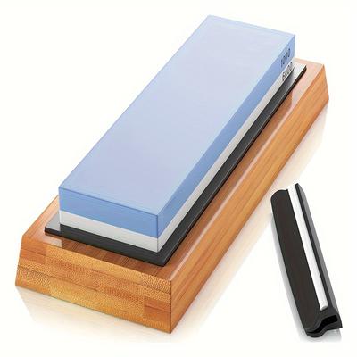 1PC Corundum Quality Whetstone 1 Set of 2-side Frosted 1000/6000 Knife Sharpener Non-slip Bamboo Base Plus Angle Guide Combination