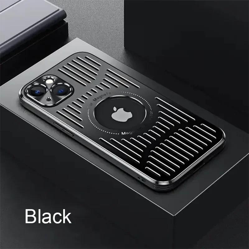

Better Heat Dissipation Aluminum Metal Phone Case For 17 16 15 14 13 12 Pro Max Back Cover For i16Plus чорний