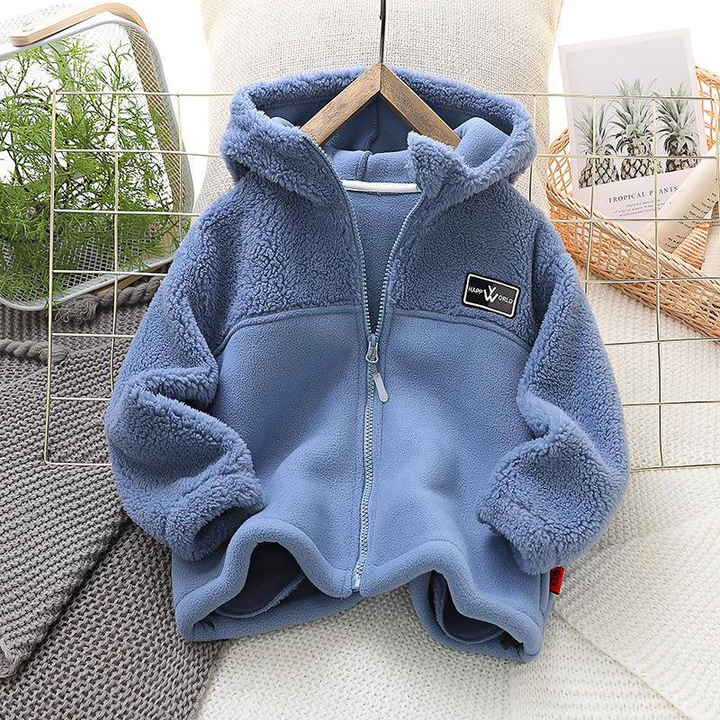 Barnjacka Kappa Höst Vinter Varm Fleece Ytterkläder Pojkkläder Fleece Förtjockad Pojkkläder 4 8 Till 10 År