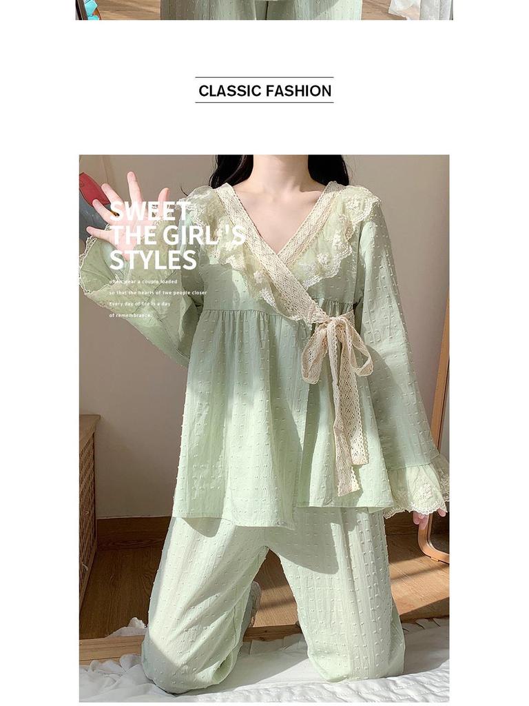 Γυναικείο Φθινοπωρινό Πιτζάμα Σετ Πριγκιπικού Στυλ Μακρυμάνικο - Γλυκό Ρετρό Σχέδιο Κιμονό