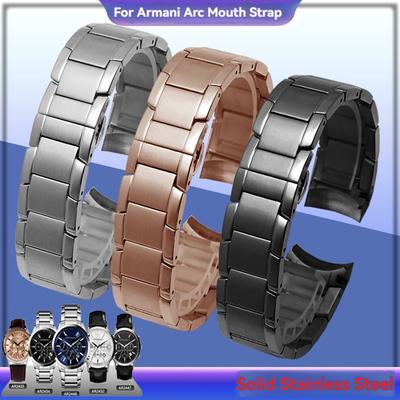 Solid Curved End Stainless Steel Strap For Armani AR2447 AR2448 AR2434 AR2432 AR2433 Butterfly Buckle 22mm Bracelet Watchband