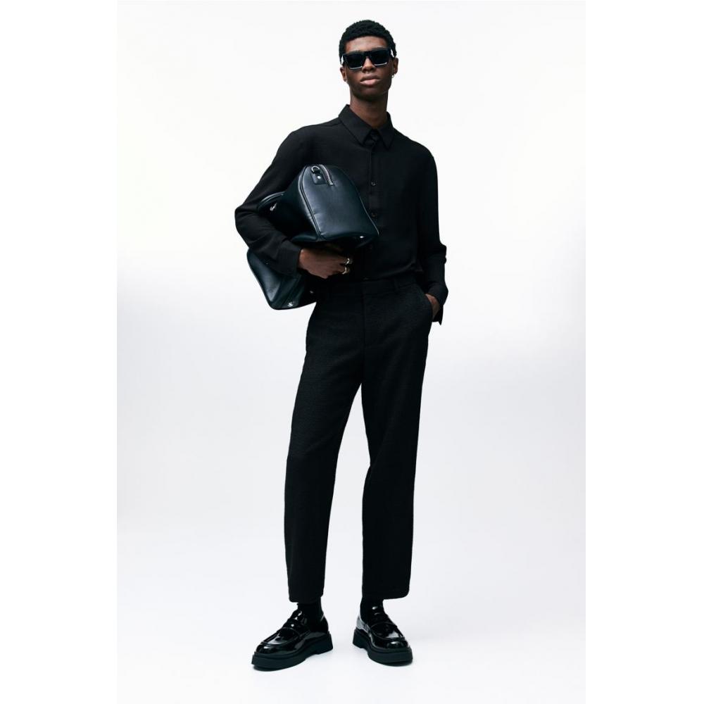 H M Cropped Trousers Regular Fit Black