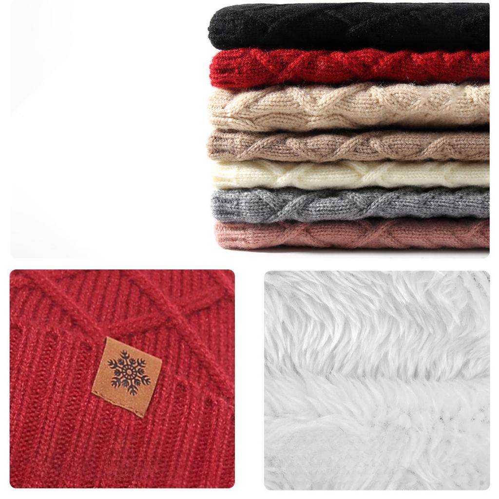 Knitted Hat, Ladies', Cold Hat, Double-layer, Scarf, Outdoor, Warm Hat, Knitted Hat, Gloves, Three Piece Set