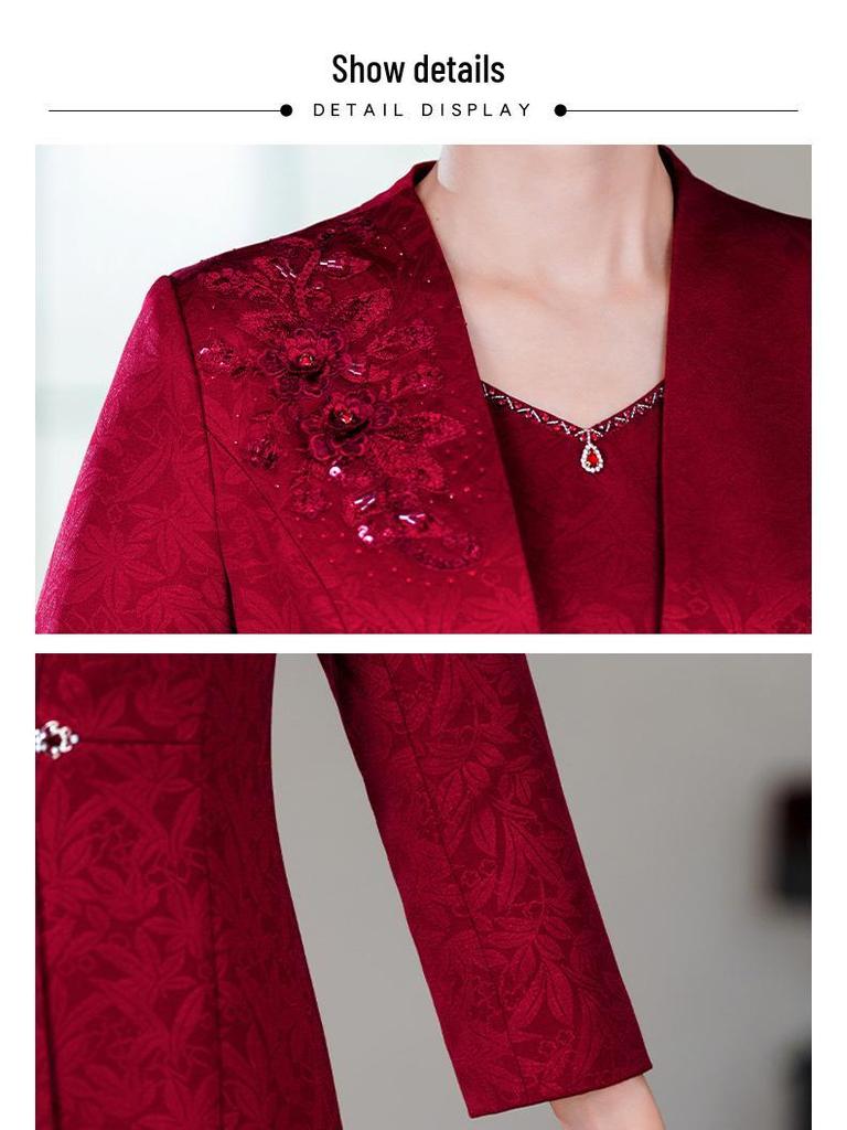 Elegant Two-Piece Mother of the Groom Dress for Autumn/Winter – Slim Fit, Plus Size Available