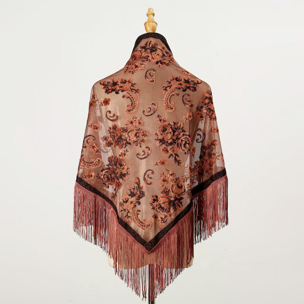 New Velvet Jacquard Tassel Triangle Shawl Retro Cheongsam Shawl Dress Banquet Shawl Triangle Scarf
