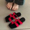Women's cool slippers outer wear summer new fashion matte square toe flat bottom one-word slippers