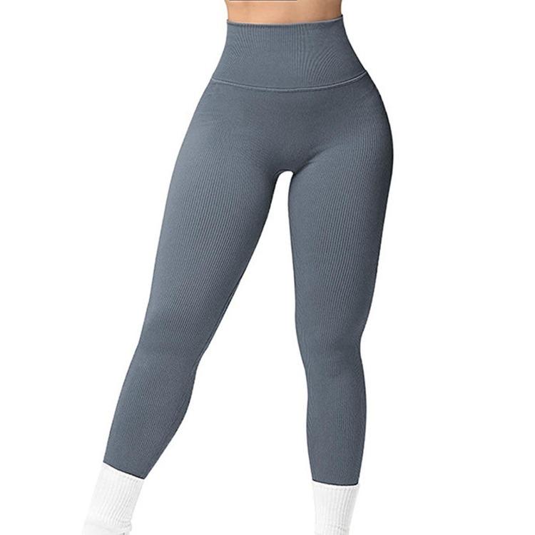 

Женские леггинсы для йоги с высокой талией, рубчатые бесшовные леггинсы для спортзала, однотонные спортивные фитнес-леггинсы для бега и тренировок, женские тайтсы для тренировок с контролем живота S серый