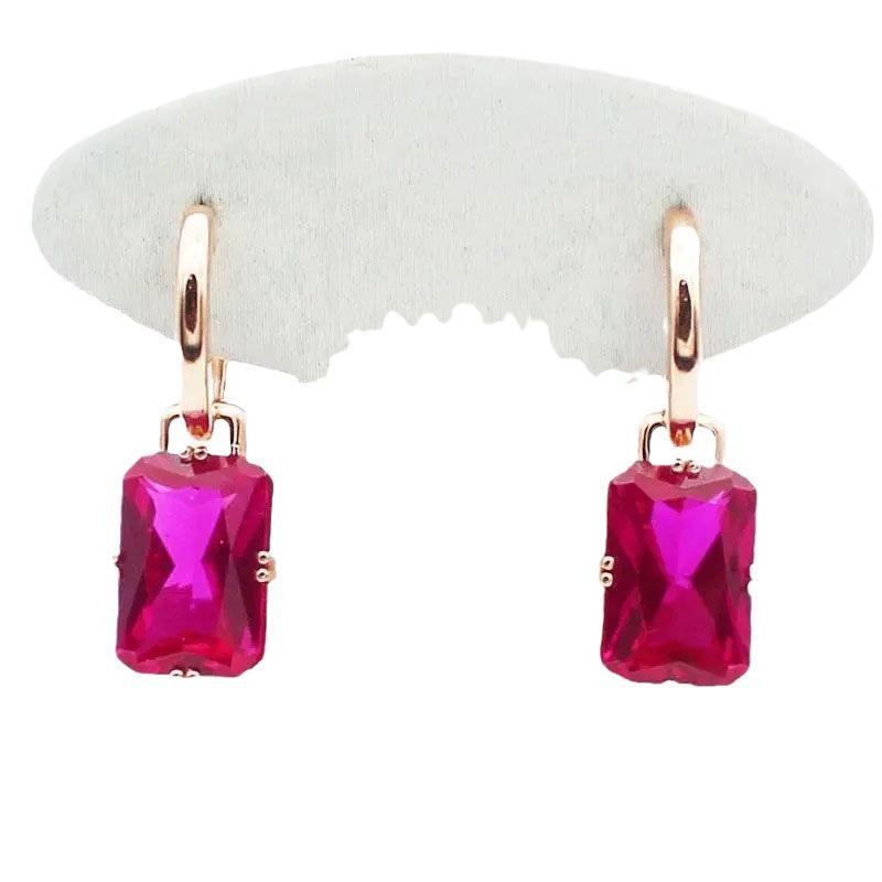 Purple Gold Square Earrings With Redstone Geometric Earrings Rose Gold Plated Sweet Jewelry Women