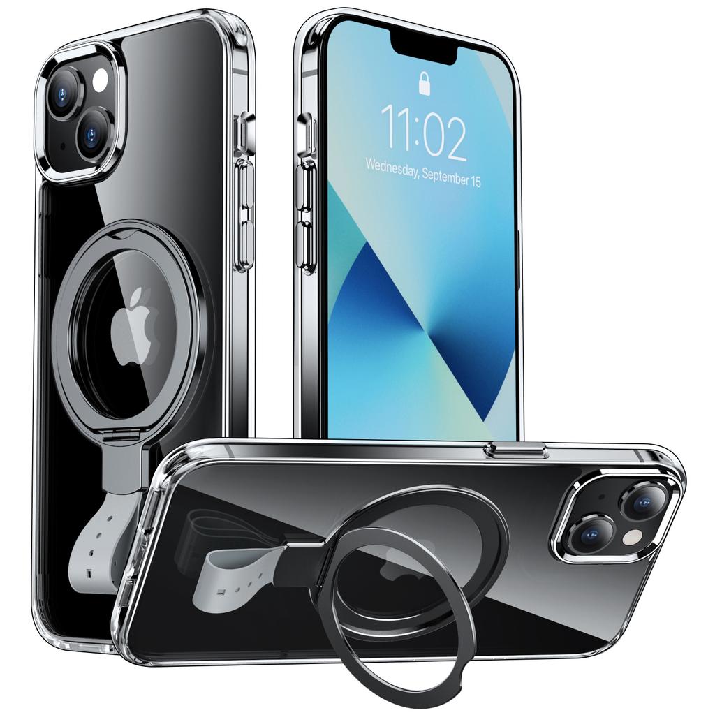 Für iPhone 13 Hülle Magnetischer Ständer PC Sturzschutz Handyhülle Klare Rückseite