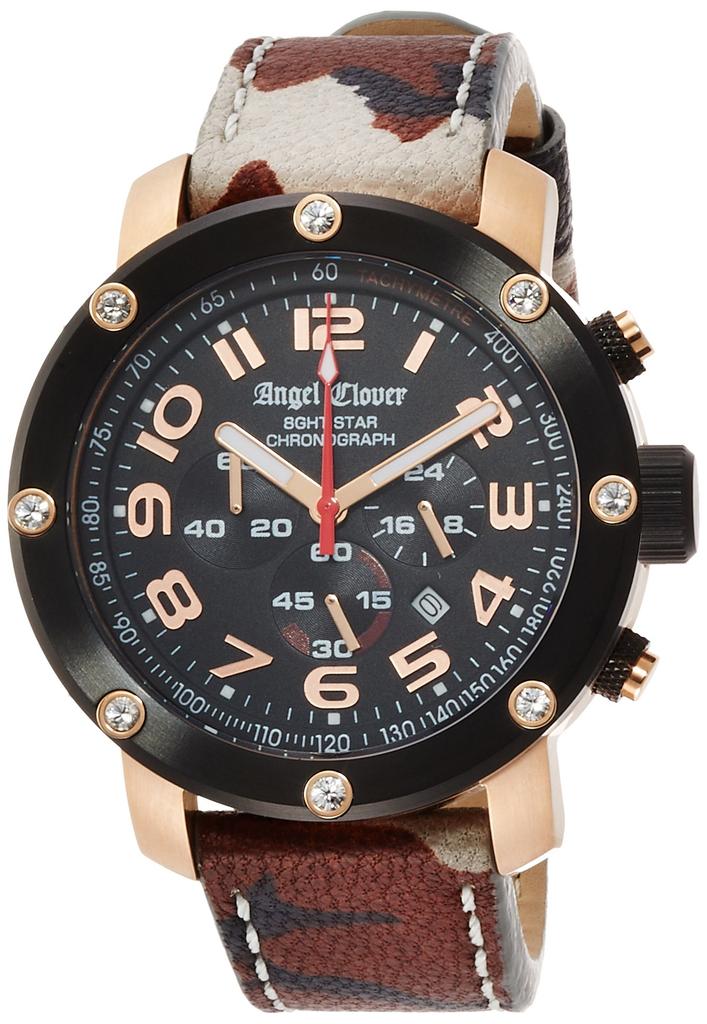 Angel Clover 8ght Star Black Stainless Quartz Official Gray Men's Watch, Dial, Steel, Movement, 46mm, NES46PBK-CM, Warranty,