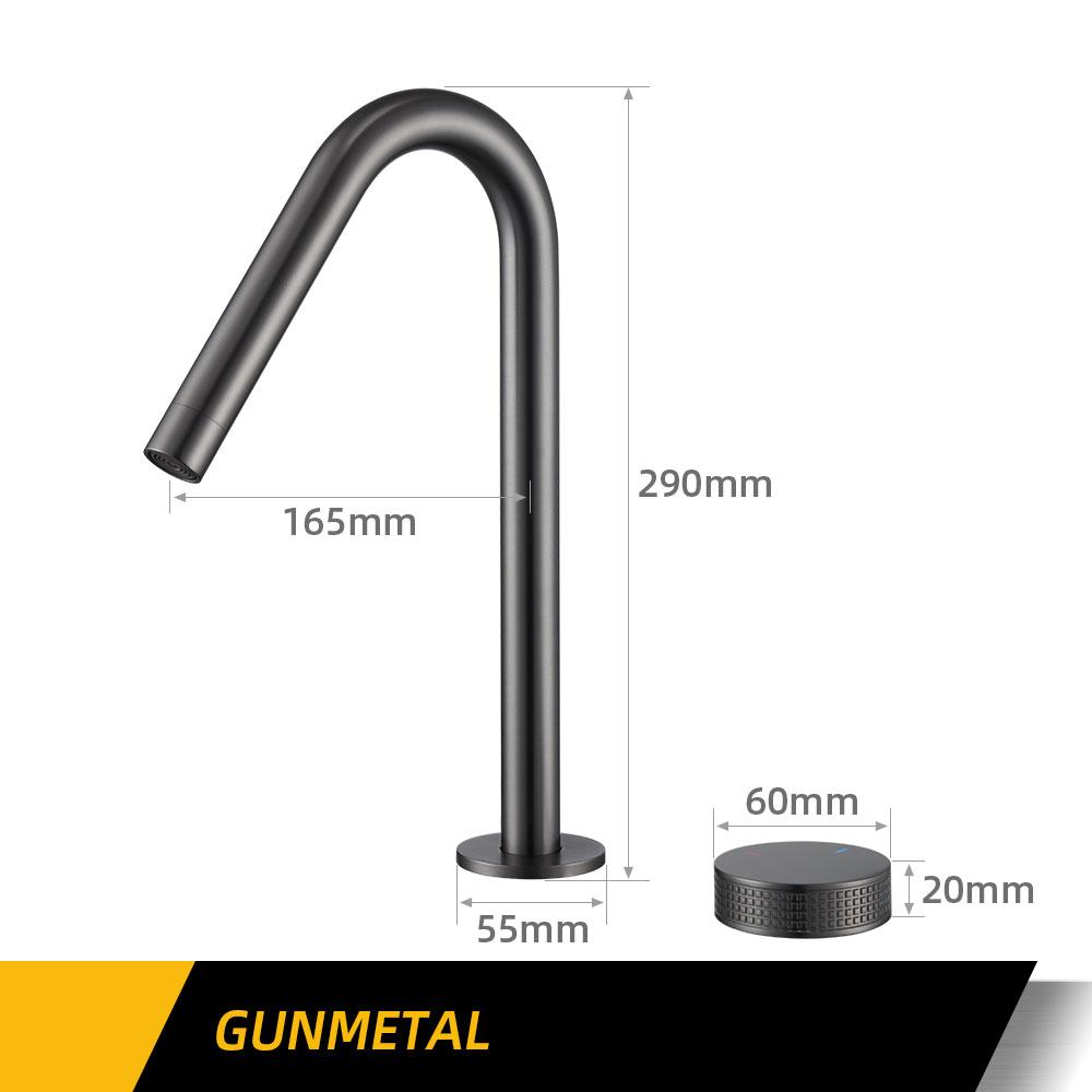 Gunmetal Basin faucet Knurled knob Hot & Cold Sink Mixer 360 Rotating Spout Wider spread Deck Mounted Basin Tap Bathroom Faucet