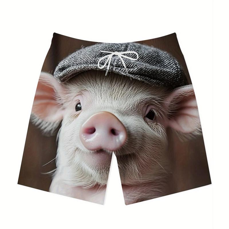 Summer 3D Funny Pig Pattern Print Shorts Fashionable Casual Beach Hawaii Men's Shorts