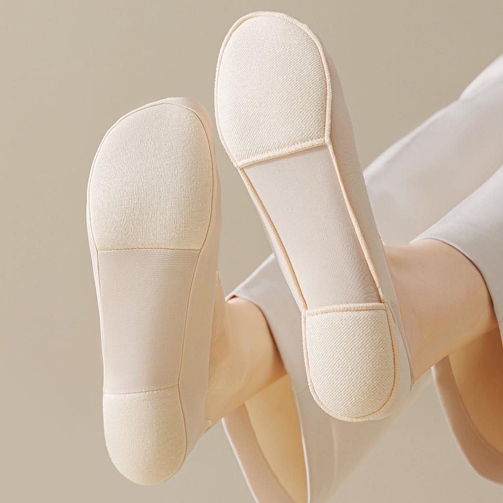 5 Pares Meias Femininas Almofada de Esponja Absorvente de Choque Verão Finas Seda Gelo Respirável Boca Rasa Invisível Antiderrapante Silicone Não Sai do Calcanhar Meias
