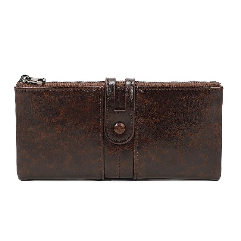 2025 RFID-Blocking Anti-Magnetic Women's Retro Oil Wax Leather Clutch/Long Wallet.