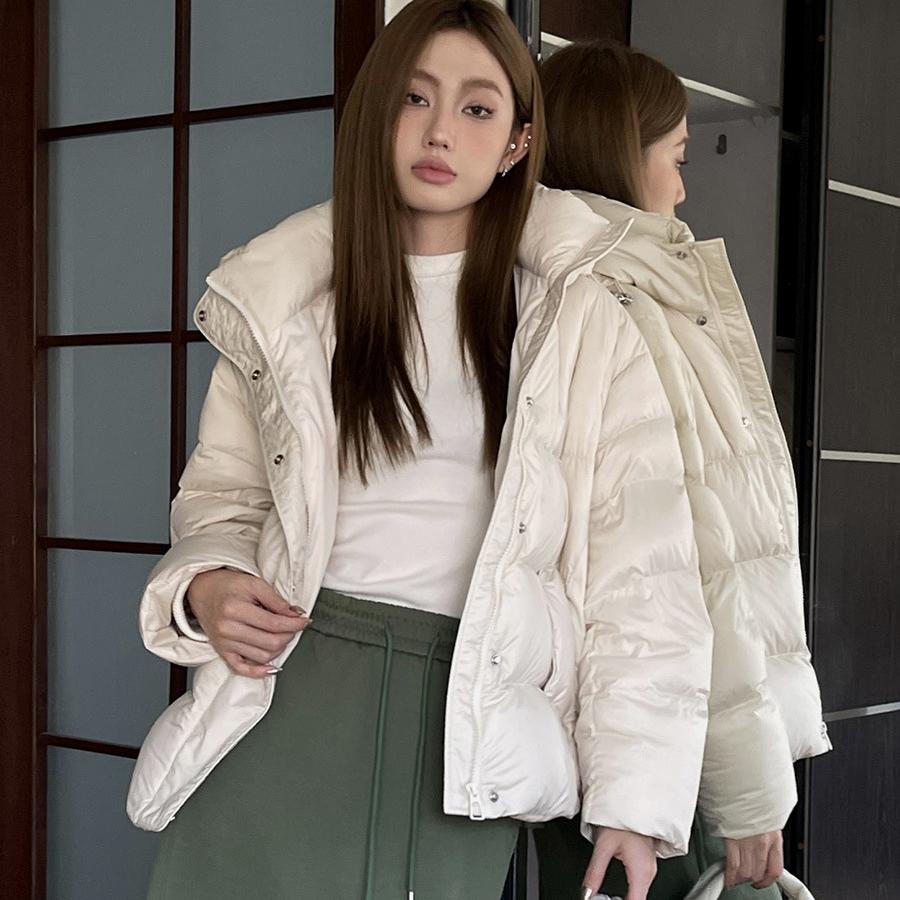 Übergroße Damen Daunenjacke mit Kapuze Winter Braun Langärmlig Pufferjacke Damen Oberbekleidung Warm